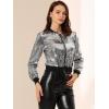 imageAllegra K Women Sequin Bomber Jackets Halloween Sparkly Long Sleeve Zip Front Shiny Cropped Jacket Glitter Party Disco OutfitSilver