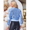 imageAllegra K Women Sequin Bomber Jackets Halloween Sparkly Long Sleeve Zip Front Shiny Cropped Jacket Glitter Party Disco OutfitSky Blue