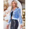 imageAllegra K Women Sequin Bomber Jackets Halloween Sparkly Long Sleeve Zip Front Shiny Cropped Jacket Glitter Party Disco OutfitSky Blue