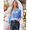 imageAllegra K Women Sequin Bomber Jackets Halloween Sparkly Long Sleeve Zip Front Shiny Cropped Jacket Glitter Party Disco OutfitSky Blue