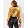 imageAllegra K Women Sequin Bomber Jackets Halloween Sparkly Long Sleeve Zip Front Shiny Cropped Jacket Glitter Party Disco OutfitYellow