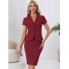 imageAllegra K Womens Business Skirt Suit Set Work Office Short Sleeve Blazer Jacket Pencil SkirtDark Red