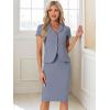 imageAllegra K Womens Business Skirt Suit Set Work Office Short Sleeve Blazer Jacket Pencil SkirtGrey Blue