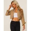 imageAllegra K Womens Button Down Denim Jacket Check Cuffs Casual Cropped Jean JacketsKhaki