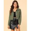 imageAllegra K Womens Button Down Denim Jacket Check Cuffs Casual Cropped Jean JacketsOlive Green