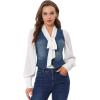 imageAllegra K Womens Denim Vest Waistcoat Button V Neck Western Casual Jean Sleeveless Crop JacketDark Blue
