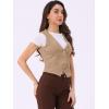imageAllegra K Womens Denim Vest Waistcoat Button V Neck Western Casual Jean Sleeveless Crop JacketKhaki