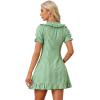 imageAllegra K Womens Gingham Checks Ruffled Peter Pan Collar Cute Mini DressGreen White