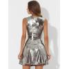 imageAllegra K Womens Metallic Sleeveless High Waist Club Party Disco Holographic DressBlack Silver