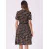 imageAllegra K Womens Peter Pan Collar Tie Neck Short Sleeves ALine Elegant Belted Vintage Floral DressBrown