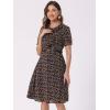 imageAllegra K Womens Peter Pan Collar Tie Neck Short Sleeves ALine Elegant Belted Vintage Floral DressBrown