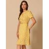 imageAllegra K Womens Peter Pan Collar Tie Neck Short Sleeves ALine Elegant Belted Vintage Floral DressYellow