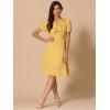imageAllegra K Womens Peter Pan Collar Tie Neck Short Sleeves ALine Elegant Belted Vintage Floral DressYellow