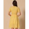 imageAllegra K Womens Peter Pan Collar Tie Neck Short Sleeves ALine Elegant Belted Vintage Floral DressYellow