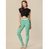 imageAllegra K Womens Rainbow Leggings Printed High Waist Elastic Waistband Party Yoga Stirrup PantsGreen Whitestripe