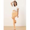 imageAllegra K Womens Rainbow Leggings Printed High Waist Elastic Waistband Party Yoga Stirrup PantsOrange Whitestripe