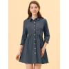imageAllegra K Womens Shirt Dress Button Down 34 Sleeve School Work Mini Casual ShirtdressesDark Blue