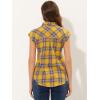 imageAllegra K Womens St Patricks Day Plaid Tops Casual Short Sleeves Western Button Down ShirtYellow