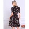 imageAllegra K Womens Vintage Peter Pan Collar High Waist Flowy Midi Puff Sleeve Floral DressBlack Rose