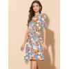 imageAllegra K Womens Vintage Peter Pan Collar High Waist Flowy Midi Puff Sleeve Floral DressOrange Blue