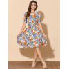 imageAllegra K Womens Vintage Peter Pan Collar High Waist Flowy Midi Puff Sleeve Floral DressOrange Blue
