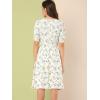 imageAllegra K Womens Vintage Peter Pan Collar High Waist Flowy Midi Puff Sleeve Floral DressWhite