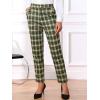 imageAllegra K Womens Vintage Tartan Plaid Pants Elastic Waist Straight Long TrousersArmy Green