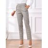 imageAllegra K Womens Vintage Tartan Plaid Pants Elastic Waist Straight Long TrousersTan