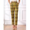 imageAllegra K Womens Vintage Tartan Plaid Pants Elastic Waist Straight Long TrousersYellow