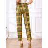 imageAllegra K Womens Vintage Tartan Plaid Pants Elastic Waist Straight Long TrousersYellow