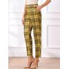 imageAllegra K Womens Vintage Tartan Plaid Pants Elastic Waist Straight Long TrousersYellow
