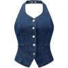 imageAllegra K Denim Vest for Womens Halter Neck Button Down Backless Jean WaistcoatDark Blue