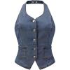 imageAllegra K Denim Vest for Womens Halter Neck Button Down Backless Jean WaistcoatGray Blue