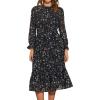 imageAllegra K Fall Casual Floral Dress for Women 2025 Long Sleeve Crew Neck Chiffon Midi Tea Party Ruffle DressesBlack