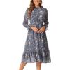 imageAllegra K Fall Casual Floral Dress for Women 2025 Long Sleeve Crew Neck Chiffon Midi Tea Party Ruffle DressesGrey Blue