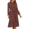imageAllegra K Fall Casual Floral Dress for Women 2025 Long Sleeve Crew Neck Chiffon Midi Tea Party Ruffle DressesWine Red