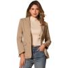 imageAllegra K Notched Lapel Blazer for Womens Denim Single Breasted Shoulder Pad Business Casual JacketsKhaki