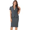 imageAllegra K Womens Business Skirt Suit Set Work Office Short Sleeve Blazer Jacket Pencil SkirtDark Grey