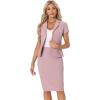 imageAllegra K Womens Business Skirt Suit Set Work Office Short Sleeve Blazer Jacket Pencil SkirtPink