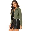 imageAllegra K Womens Button Down Denim Jacket Check Cuffs Casual Cropped Jean JacketsOlive Green