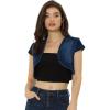 imageAllegra K Womens Denim Jacket Crop Casual Denim Cardigan Cap Sleeve Summer Outfits Jean Jacket ShrugDark Blue