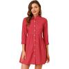 imageAllegra K Womens Shirt Dress Button Down 34 Sleeve School Work Mini Casual ShirtdressesRed
