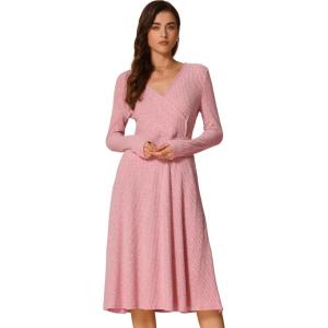 imageAllegra K Fall Long Sleeve Dresses for Womens Ribbed ALine Midi DressPink