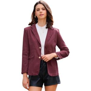 imageAllegra K Notched Lapel Blazer for Womens Denim Single Breasted Shoulder Pad Business Casual JacketsBurgundy