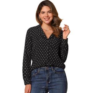 imageAllegra K Womens 1950s Vintage Long Sleeve Printed Button Down TopsBlack Heart