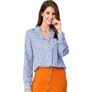 imageAllegra K Womens 1950s Vintage Long Sleeve Printed Button Down TopsBlue Heart