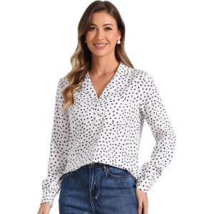 imageAllegra K Womens 1950s Vintage Long Sleeve Printed Button Down TopsWhite Heart