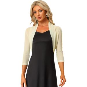 imageAllegra K Womens 34 Sleeve Sheer Mesh Shrug Open Front Cropped Bolero CardiganApricot