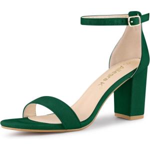 imageAllegra K Womens Buckle Ankle Strap High Chunky Heels SandalsGreen