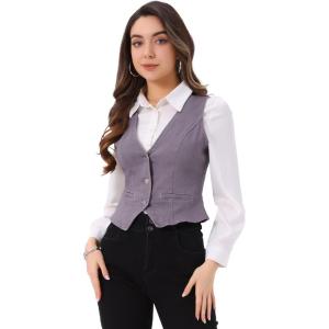 imageAllegra K Womens Denim Vest Waistcoat Button V Neck Western Casual Jean Sleeveless Crop JacketGray